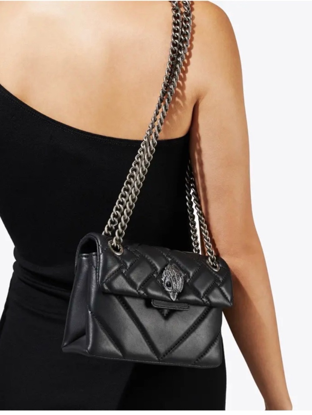 Kurt Geiger Quilted Black Leather Shoulder Bag with Chain Strap